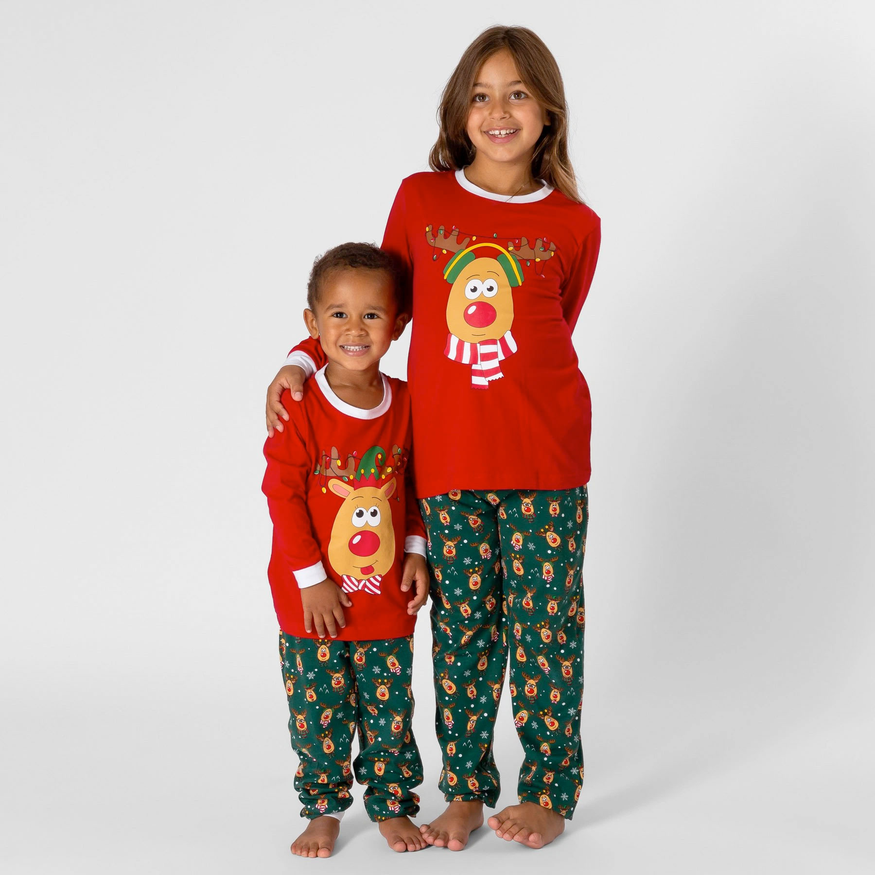 Bij zonsopgang reactie Met bloed bevlekt Kerst Pyjama Kinderen (1-6 jaar) - Rendier - Rood/Groen - KersttruiWinkel.nl
