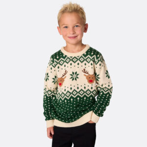 Retro Noorse Rendier Kinder Kersttrui - Groen
