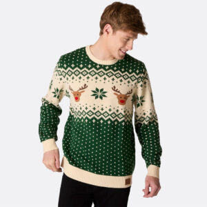 Retro Noorse Rendier Kersttrui - Heren - Groen
