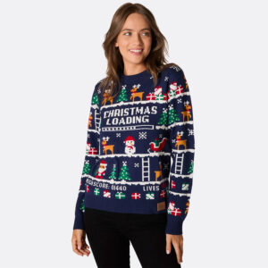 Vintage Kersttrui Dames Retro Gaming Motief - Donkerblauw