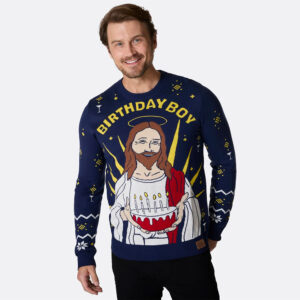 Foute Heren Kersttrui - Birthday Boy - Donkerblauw