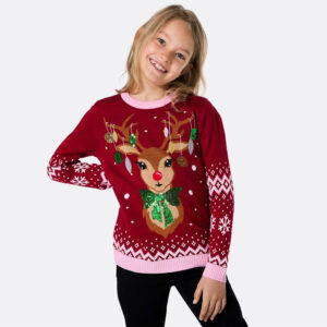 Foute Kinder Kersttrui - Party Rendier Clarice Pailletten - Rood