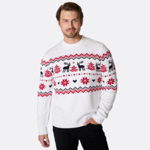 Klassieke Heren Kersttrui - Noorse Motieven - Wit