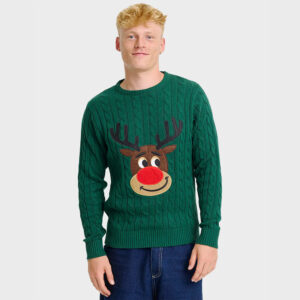 Foute Heren Kersttrui - Kabeltrui met Hert - Groen - Biologisch Katoen