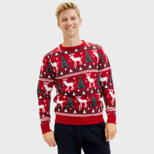 Foute Heren Kersttrui - Herten en Kerstbomen - Rood