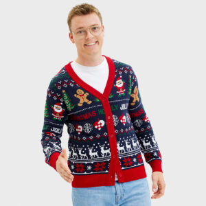Heren Kerst Vest - Jolly Holiday - Donkerblauw met Rood