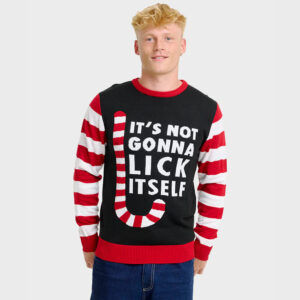 Stoute Foute Heren Kersttrui - It's Not Going to Lick Itself - Zwart met Rood