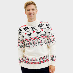 IJslandse Heren Coltrui Kersttrui - Wit (Organisch Katoen)