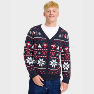 Heren Kerst Vest - Noorse Stijl - Donkerblauw